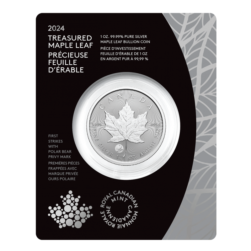 2024 Canadian 5 Treasured Silver Maple Leaf First Strikes Polar Bear